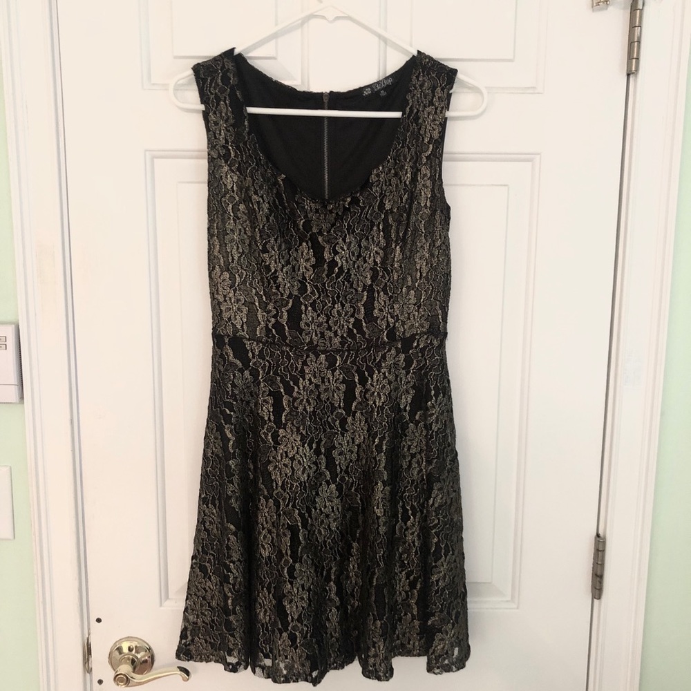 Black PolyCotton Dress With Gold Overlay